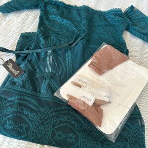 Mapale lingerie green sheer mesh babydoll g-string and thigh highs.